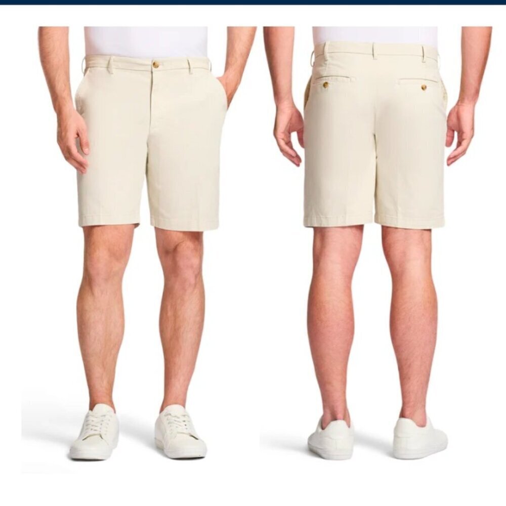 IZOD SALTWATER FLAT-FRONT CHINO SHORT - SILVER BIRCH, 38 WAIST